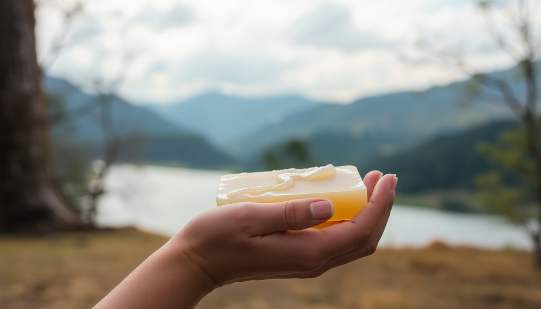 A person holding spiritual cleansing soap in peaceful setting